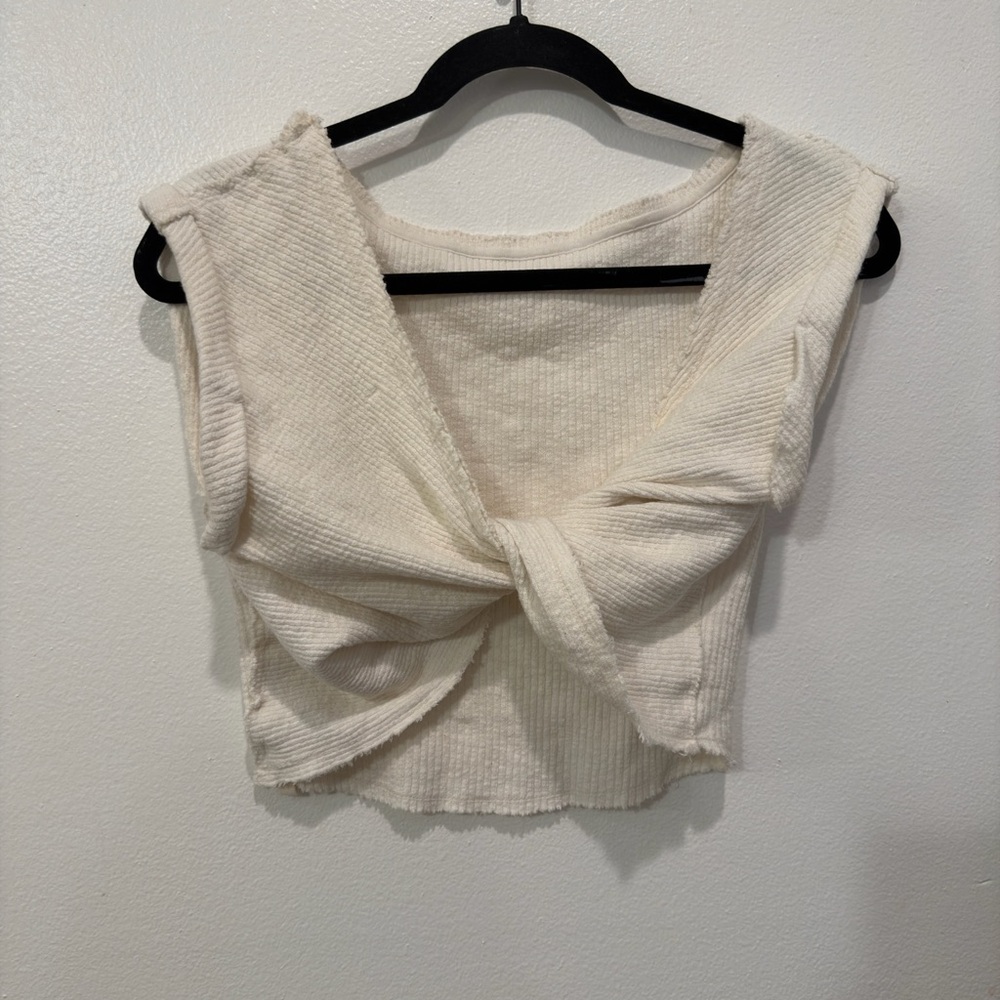 We The Free Cream Knotted Crop Top